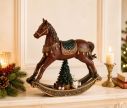 Voir la slide Cheval à bascule décoratif bordeaux doré selle verte sapin ours en peluche cadeaux socle bascule doré L18xl5xH19cm
