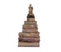 See slide Vintage stacked books Christmas tree decoration star bow holly gold ornaments L17xW15xH33cm