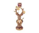 See slide Gold burgundy stag candle holder resin antler wreath floral bust round base L14xW11xH31cm