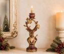 See slide Gold burgundy stag candle holder resin antler wreath floral bust round base L14xW11xH31cm