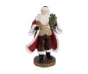 Voir la slide Figurine résine Père Noël vintage manteau rouge fourrure blanche gilet doré cadeau houx socle doré H23xL19xl11cm