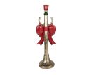 See slide Aged gold candlestick red bow green accent antler branches round base L15xW12xH45cm