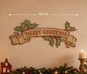 Voir la slide Plaque murale métal ruban Merry Christmas houx rouge vert doré vieilli L60xl1xH25cm