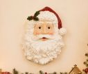 See slide Santa Claus wall mount head white beard red hat holly hanging decoration H45xL32xW9cm