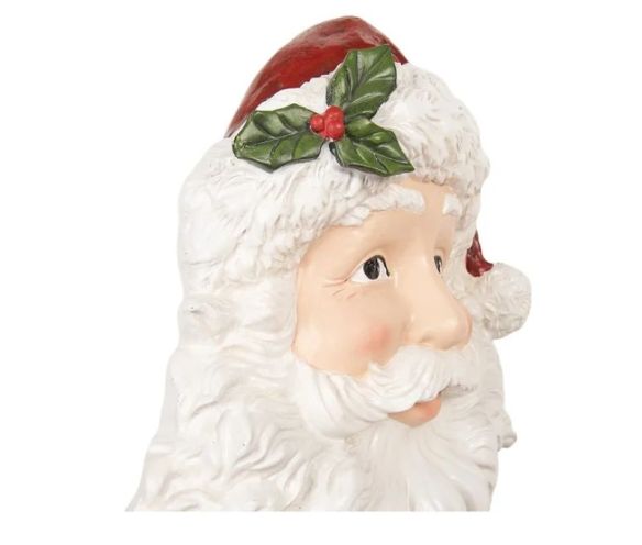 Décoration murale tête de Père Noël barbe blanche bonnet rouge houx à accrocher H45xL32xl9cm