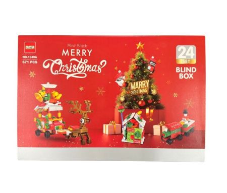 Christmas advent calendar blind box 24 compartments building bricks train tree reindeer gingerbread house 671 pieces