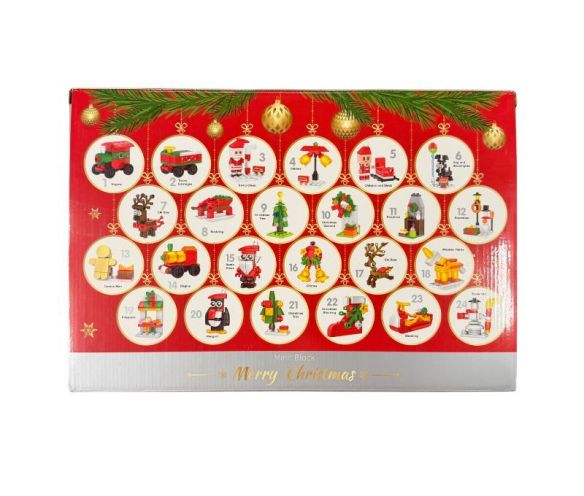 Christmas advent calendar blind box 24 compartments building bricks train tree reindeer gingerbread house 671 pieces