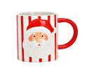 See slide Red white striped ceramic mug embossed Santa Claus face 350ml