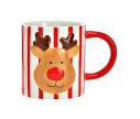 Voir la slide Tasse en céramique rayée rouge blanc visage de renne relief nez rouge 350ml