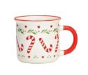 Voir la slide Tasse en porcelaine blanche bord et anse rouge sucres d'orge cœurs houx 350ml