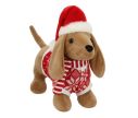 Voir la slide Cale-porte peluche chien teckel marron bonnet de Noël rouge blanc pull tricoté flocons écharpe rayée L33xP15xH25cm