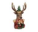 See slide Decorative stag bust gold tree crown burgundy jacket gold epaulettes holly wreath gold bow L13xW8xH23cm