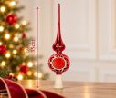 Voir la slide Cimier flèche de sapin en verre soufflé rouge vintage réflecteur central orange étoile socle blanc pailleté H35cm