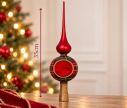 Voir la slide Cimier flèche de sapin en verre soufflé tartan rouge vert doré réflecteur central rouge étoilé socle doré pailleté H35cm