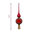Voir la slide Cimier flèche de sapin en verre soufflé tartan rouge vert doré réflecteur central rouge étoilé socle doré pailleté H35cm