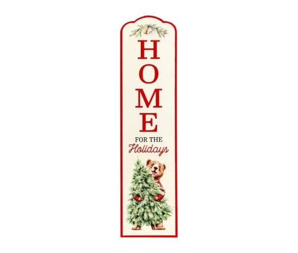 Christmas decoration metal sign ivory red bear tree Home for the Holidays L20 x W1 x H80cm