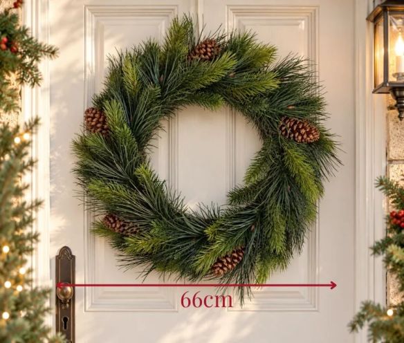 Christmas decoration synthetic pine wreath green brown pinecones Ø66cm