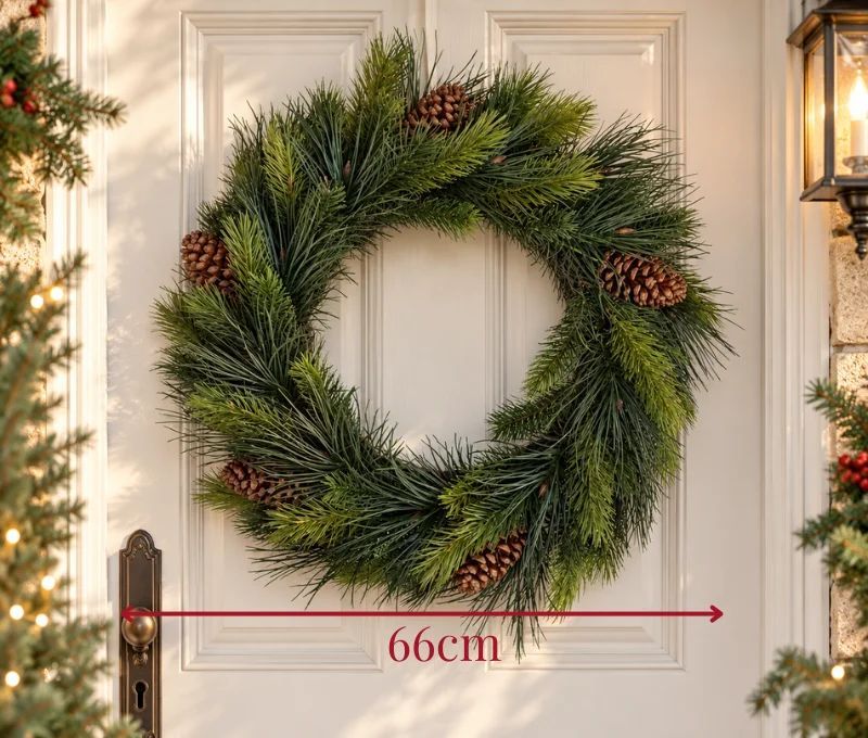 Décoration Noël couronne sapin synthétique vert pommes de pin brunes Ø66cm