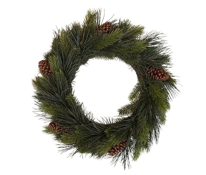 Décoration Noël couronne sapin synthétique vert pommes de pin brunes Ø66cm