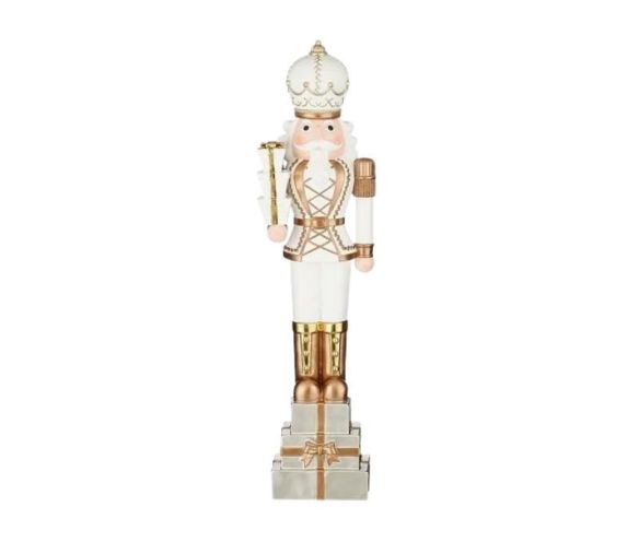 Décoration Noël figurine casse-noisette blanc or cadeaux résine L13 x P10 x H50cm