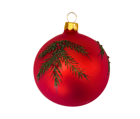 Décoration Noël boule verre mat rouge branche sapin pailletée baies rouges Ø8cm