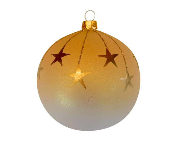 Décoration Noël boule verre soufflé nativité orange doré vert poinsettia Ø10cm