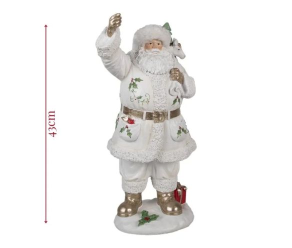 Décoration Noël figurine Père Noël blanc doré houx renne polyrésine H43cm