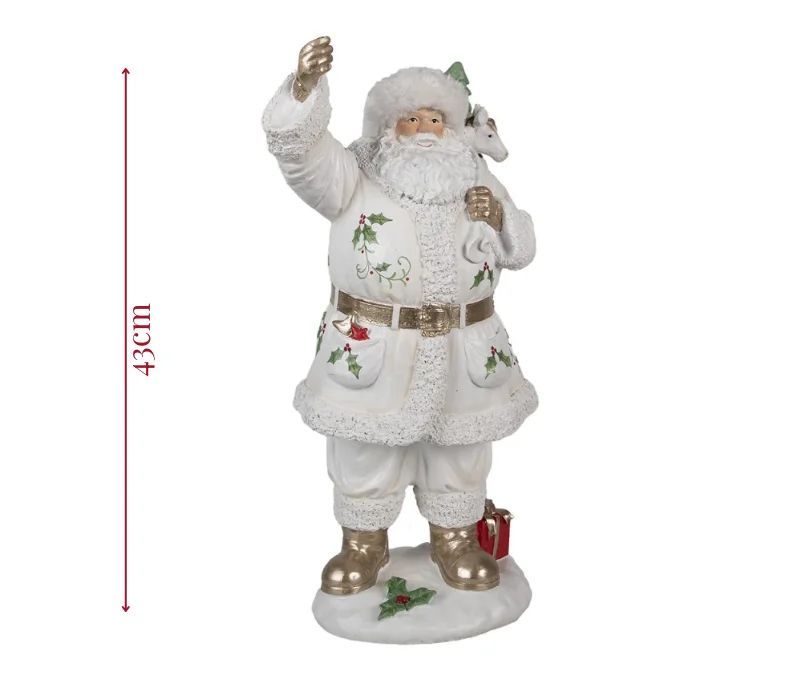 Décoration Noël figurine Père Noël blanc doré houx renne polyrésine H43cm
