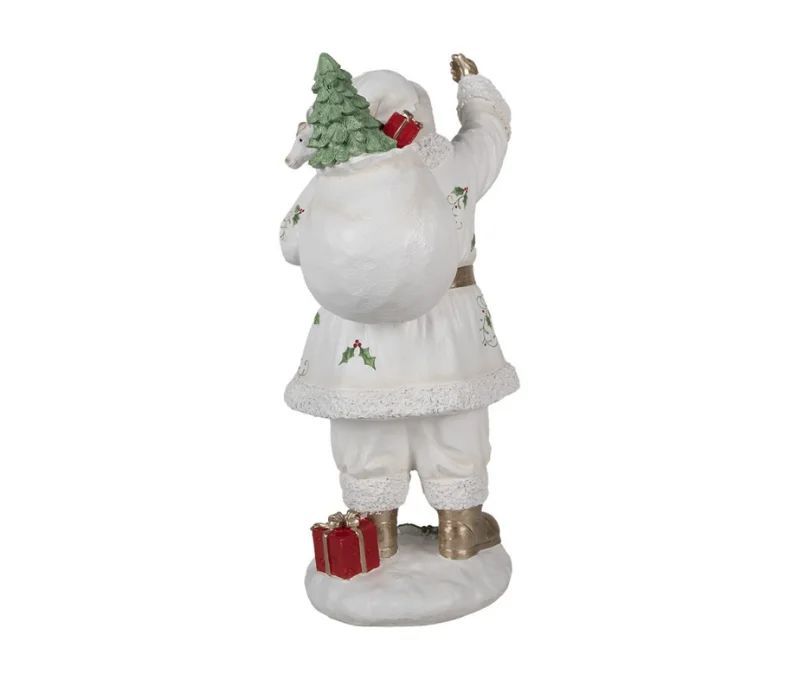 Décoration Noël figurine Père Noël blanc doré houx renne polyrésine H43cm