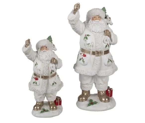 Décoration Noël figurine Père Noël blanc doré houx renne polyrésine H43cm