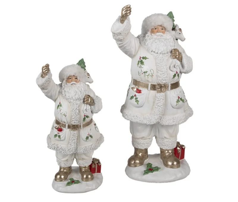 Décoration Noël figurine Père Noël blanc doré houx renne polyrésine H43cm