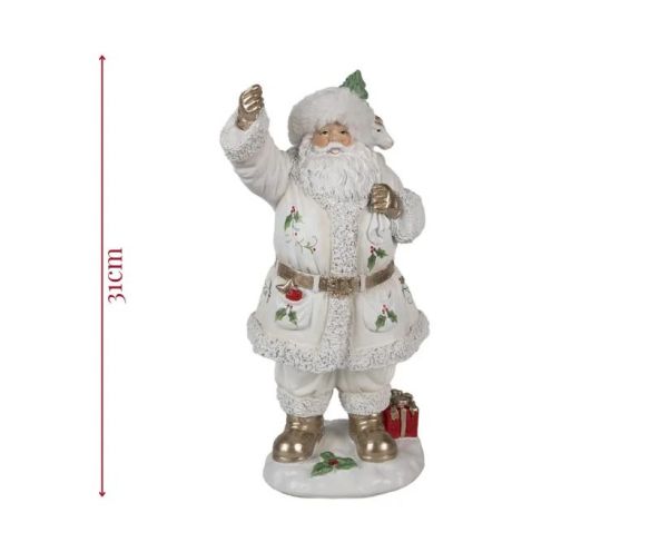 Décoration Noël figurine Père Noël blanc doré houx polyrésine H31cm