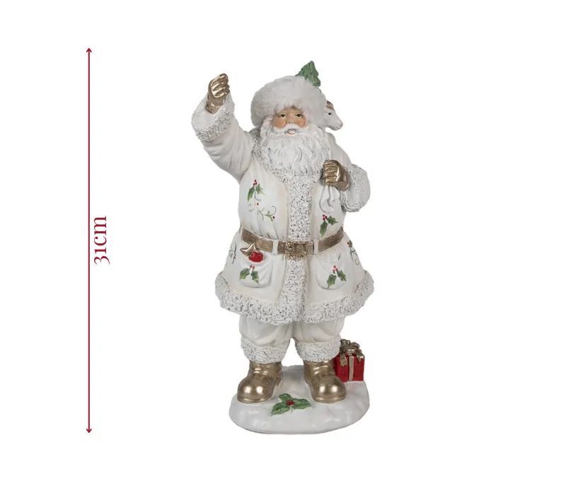 Décoration Noël figurine Père Noël blanc doré houx polyrésine H31cm