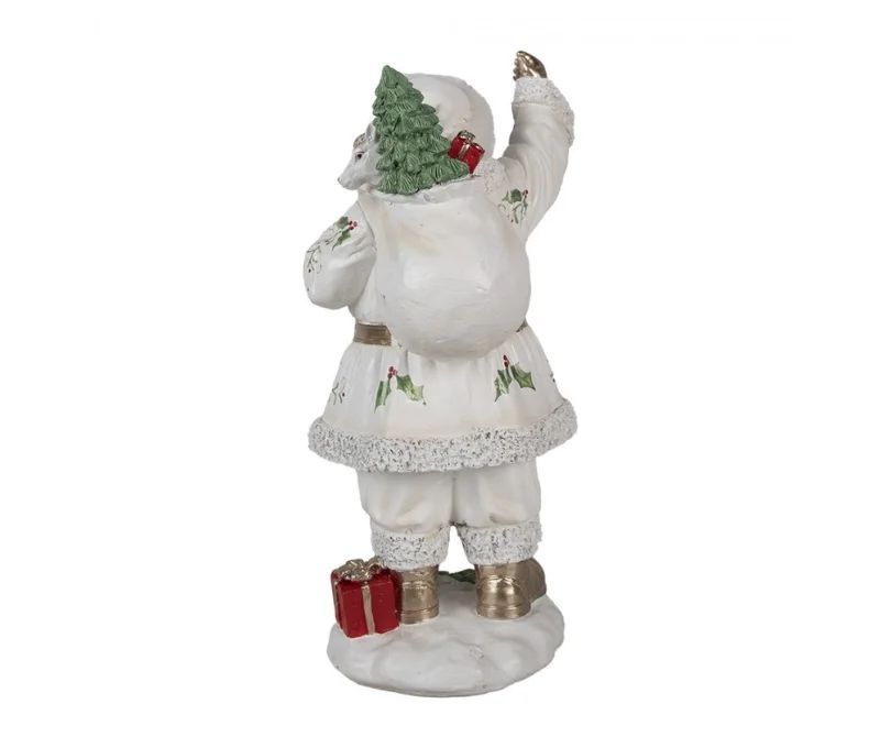 Décoration Noël figurine Père Noël blanc doré houx polyrésine H31cm
