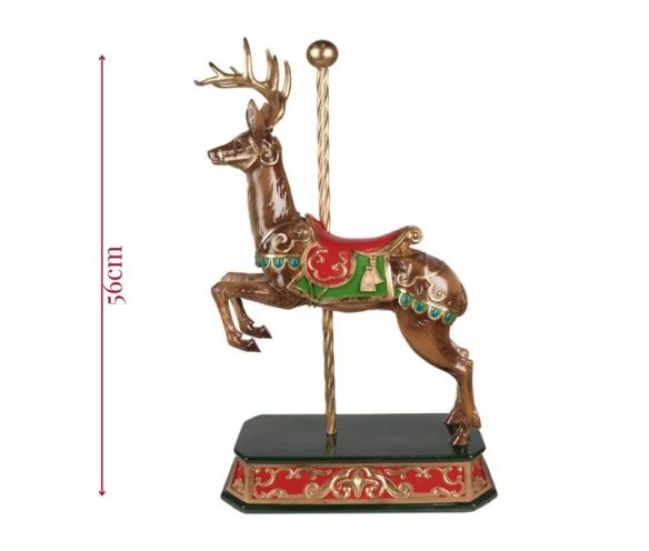 Décoration Noël figurine cerf carrousel marron doré rouge vert polyrésine L35 x l18 x H56cm