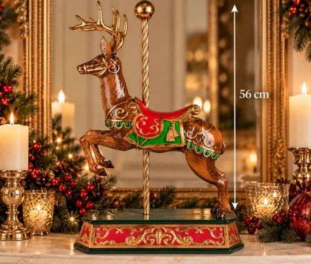 Décoration Noël figurine cerf carrousel marron doré rouge vert polyrésine L35 x l18 x H56cm
