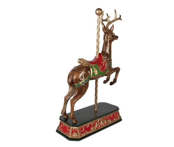 Décoration Noël figurine cerf carrousel marron doré rouge vert polyrésine L35 x l18 x H56cm