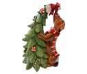 See slide Christmas decoration dachshund figurine brown striped scarf green tree candy canes bone red bow L23 x W16 x H32cm