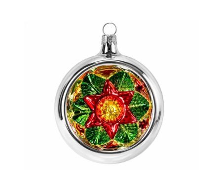 Décoration Noël boule argentée réflecteur étoile rouge vert doré vintage Ø8cm
