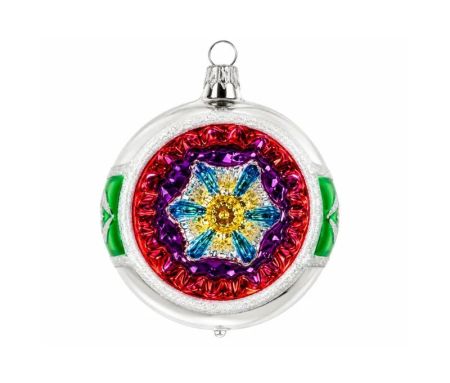 Décoration Noël boule vintage argentée verte réflecteur facetté rouge violet bleu doré Ø8cm