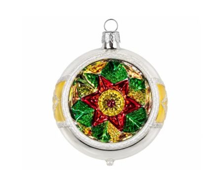 Décoration Noël boule vintage blanche jaune réflecteur facetté étoile rouge verte dorée Ø8cm