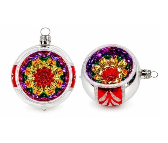 Christmas decoration vintage white red bauble faceted rosette flower reflector gold green purple Ø8cm