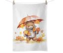 Voir la slide Essuie de cuisine coton blanc ourson parapluie orange feuilles d'automne 50x70cm