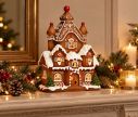 Voir la slide Décoration Noël château pain d'épices marron blanc LED sapins L13 x P9 x H20cm