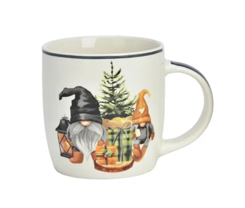 Mug porcelaine blanc lutin de Noël lanterne sapin cadeau 400ml