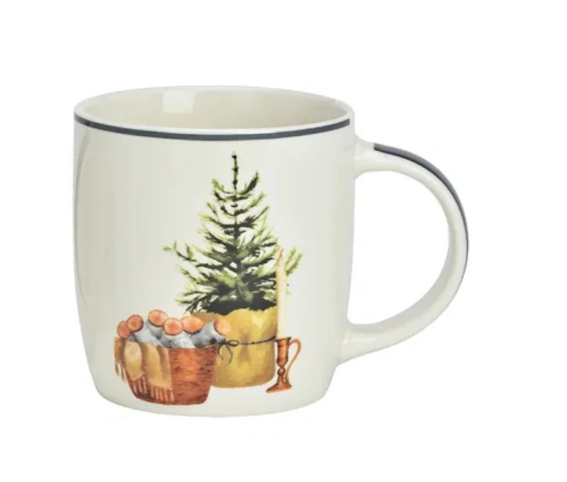Mug porcelaine blanc panier de Noël sapin bougie bois 400ml