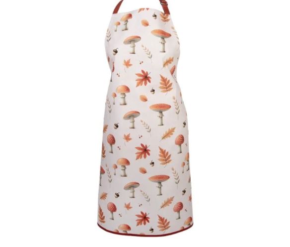 Beige kitchen apron mushrooms autumn leaves 70x85cm
