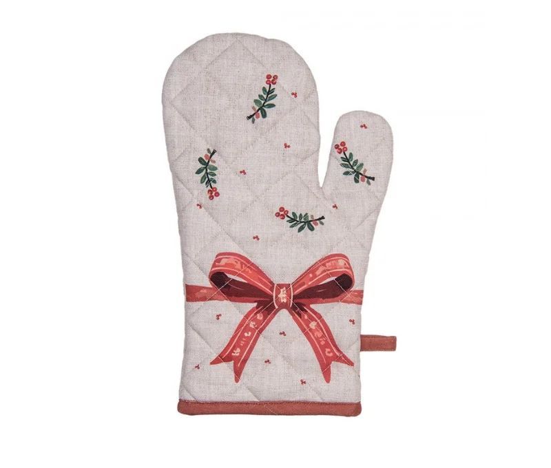 Christmas oven mitt beige tree Merry Christmas holly 18x30cm