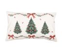 Voir la slide Coussin déco Noël sapins verts nœuds rouges houx beige 30x50cm