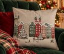 See slide Christmas decorative cushion snowy village colourful houses trees 45x45cm